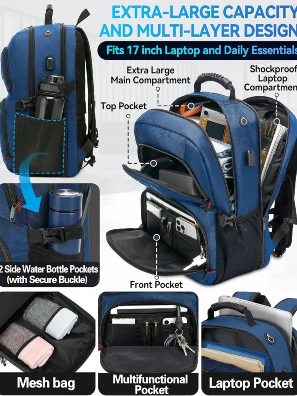 Extra Large Anti-Theft Travel Backpack for 17